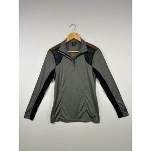 Equestrian Athleisure Arista Womens Large Gray Lace Mesh Quarter Zip Long Sleeve